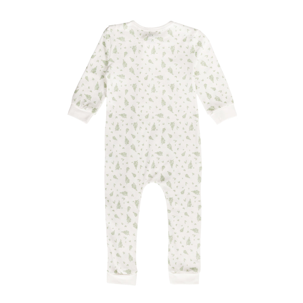 Cotton baby onesie with a subtle pattern on a white background