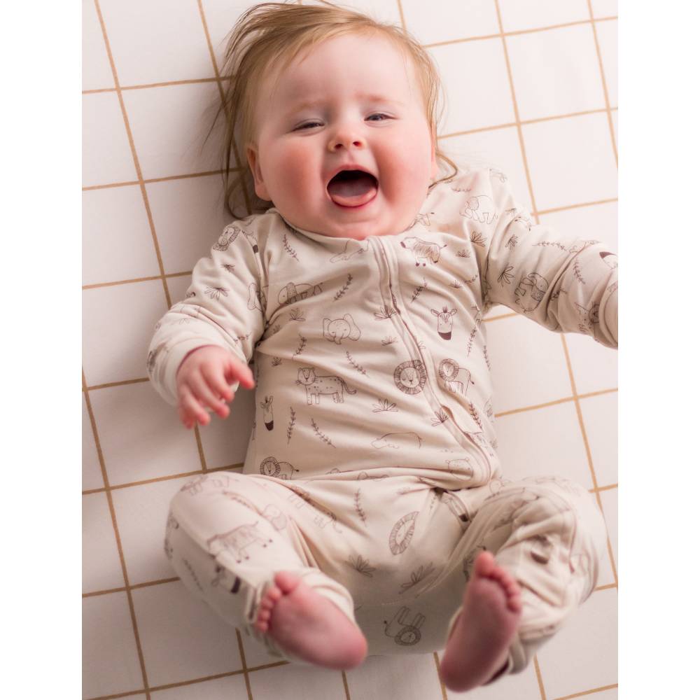 Organic Cotton Zipsuit - Latte Safari