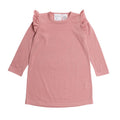 Pink merino nightie dress with ruffled sleeves on a white background