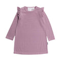 Pink merino nightie with ruffled shoulders on a white background