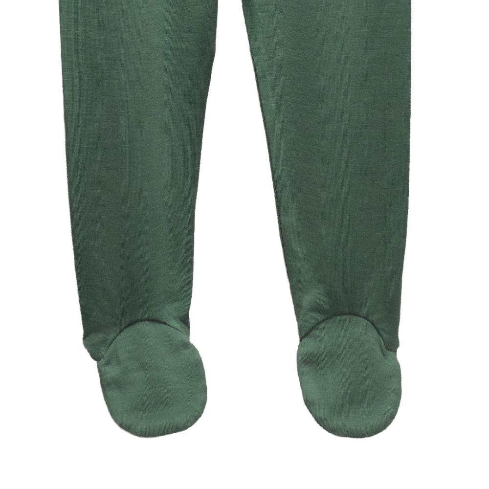 Dark green jersey merino footed pajama pants shown flat against a plain white background.