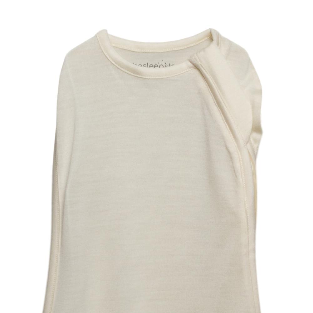 Close up o beige Merino Jersey Zip Swaddle on white background