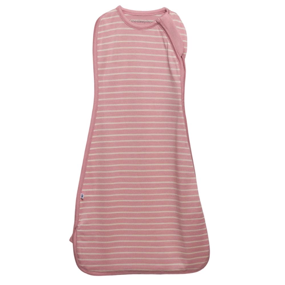Merino pink striped swaddle on a white background