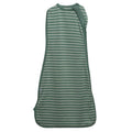 Green and white striped merino swaddle on a white background