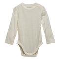 Beige baby bodysuit with long sleeves on a white background