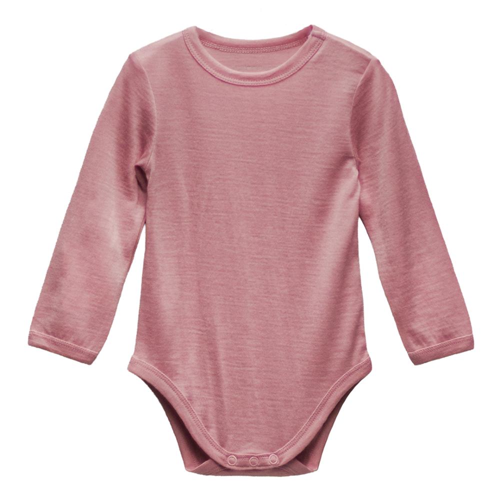 Merino long sleeved baby bodysuit in pink