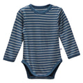 Long sleeve baby jersey merino bodysuit in blue & white stripe