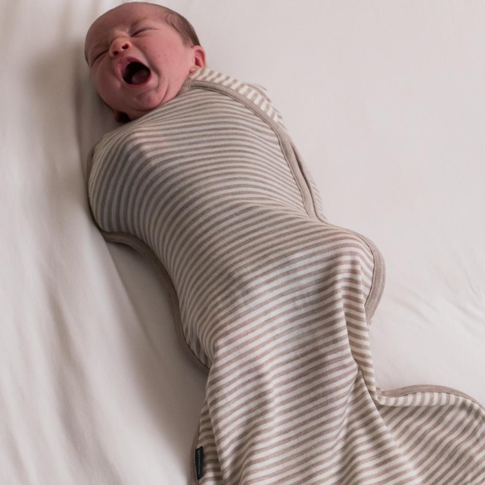 Merino Jersey Zip Swaddle - Thyme Stripe