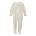 The sleep store jersey merino white baby footed onesie on a white background