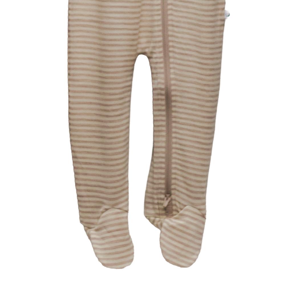 Merino Jersey Footed Zipsuit - Oat Stripe