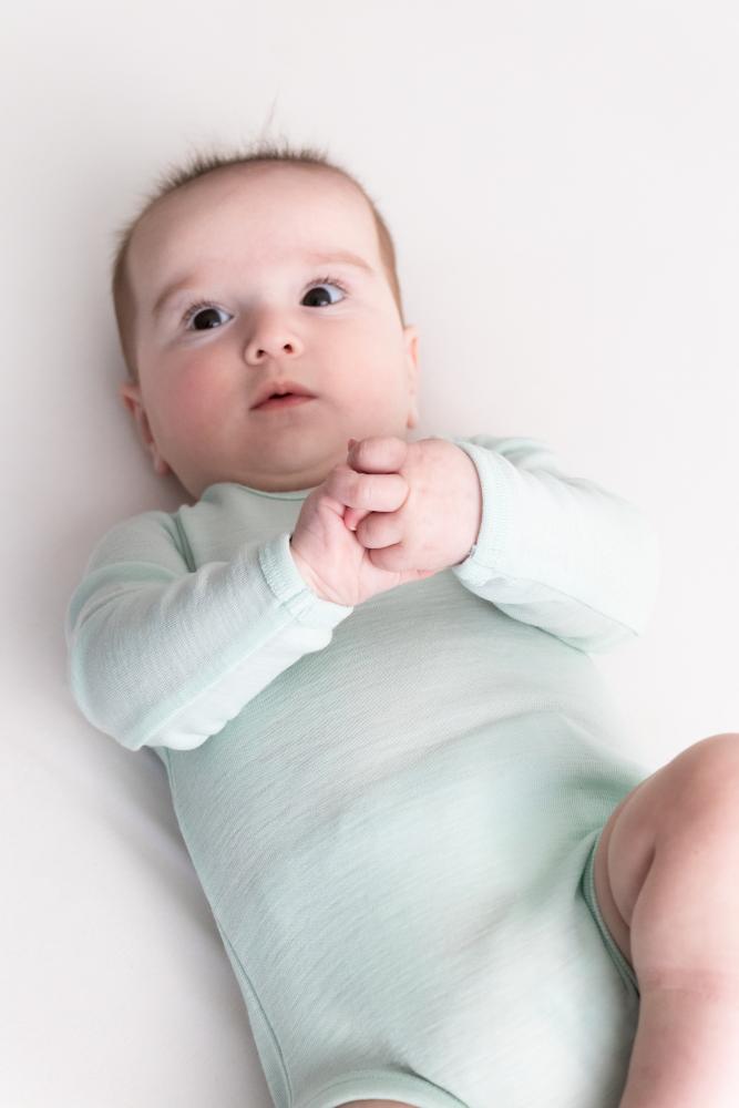 Merino Deluxe Rib Long Sleeve Bodysuit - Soft Sky