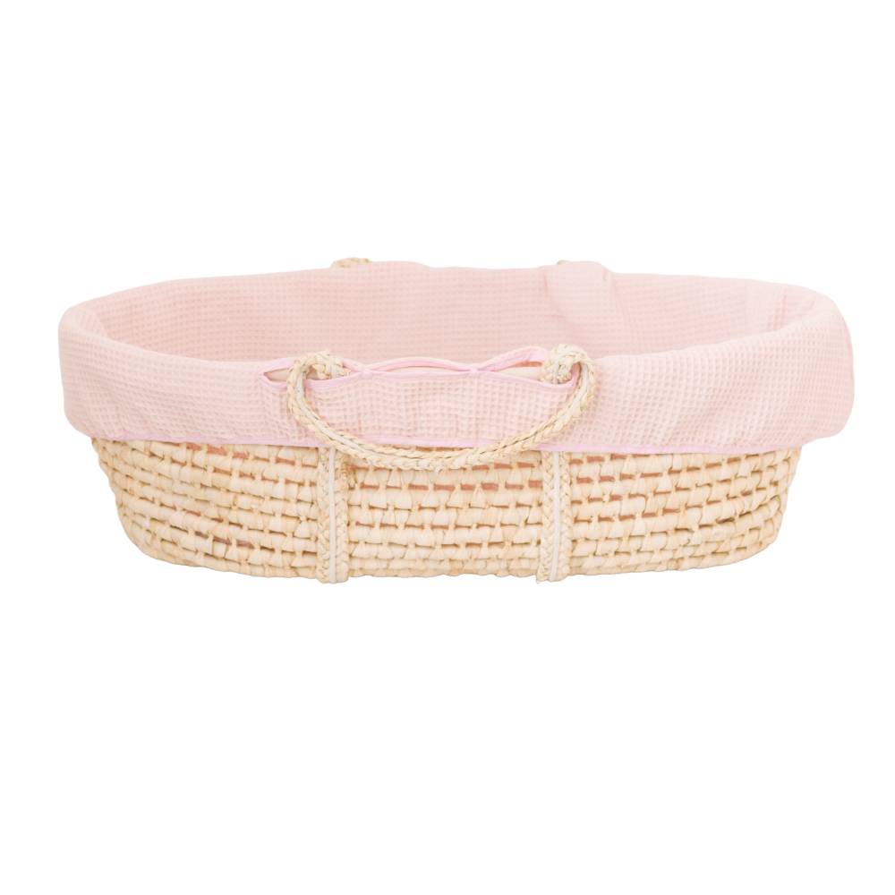 Moses Basket with Pink Liner on a white background