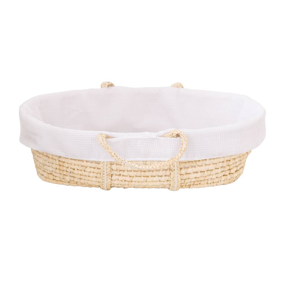 Moses Basket with White waffle Liner on a white background