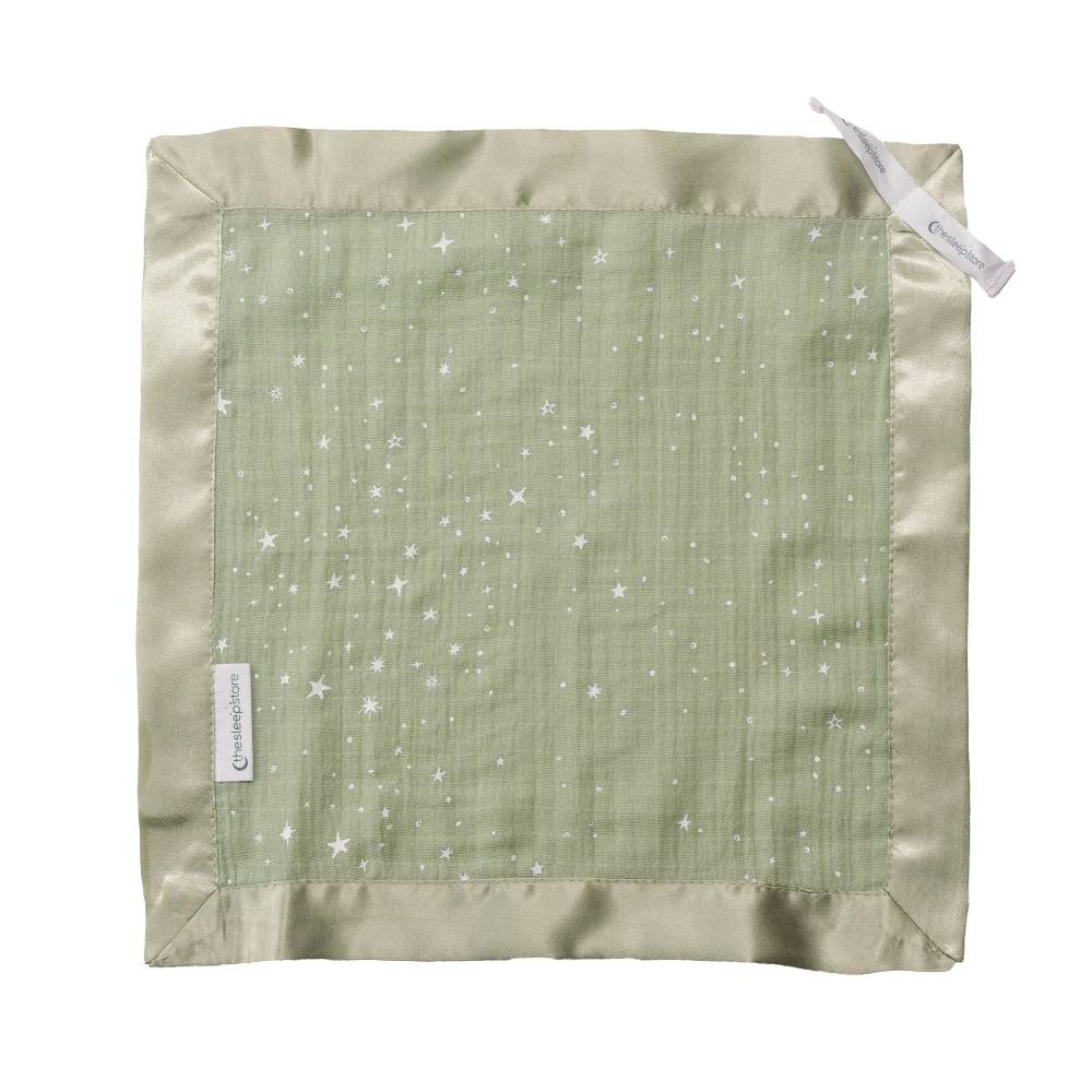 The Sleep Store Muslin baby comforter in green with white stars
