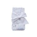 White prem size swaddle blanket with star pattern and bow, branded 'thesleepstore', on a white background