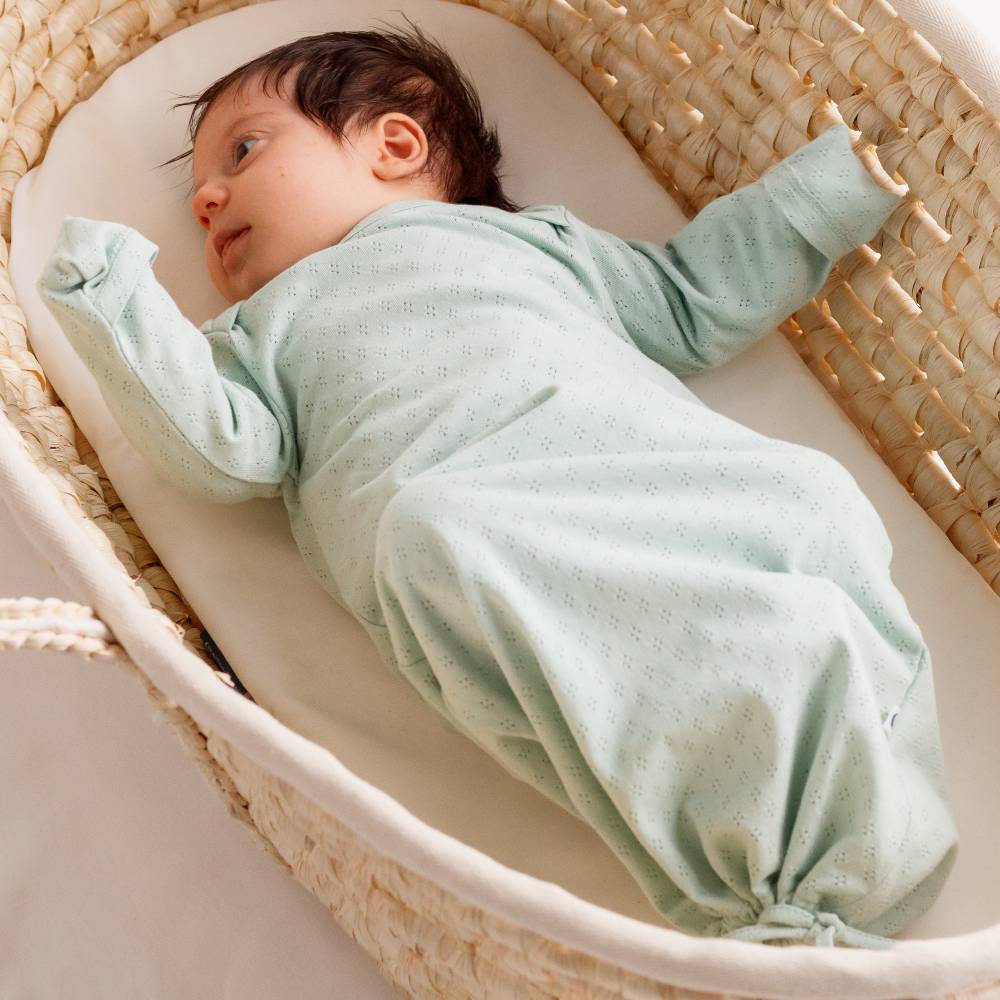 Organic Cotton Pointelle Drawstring Baby Gown - Cream