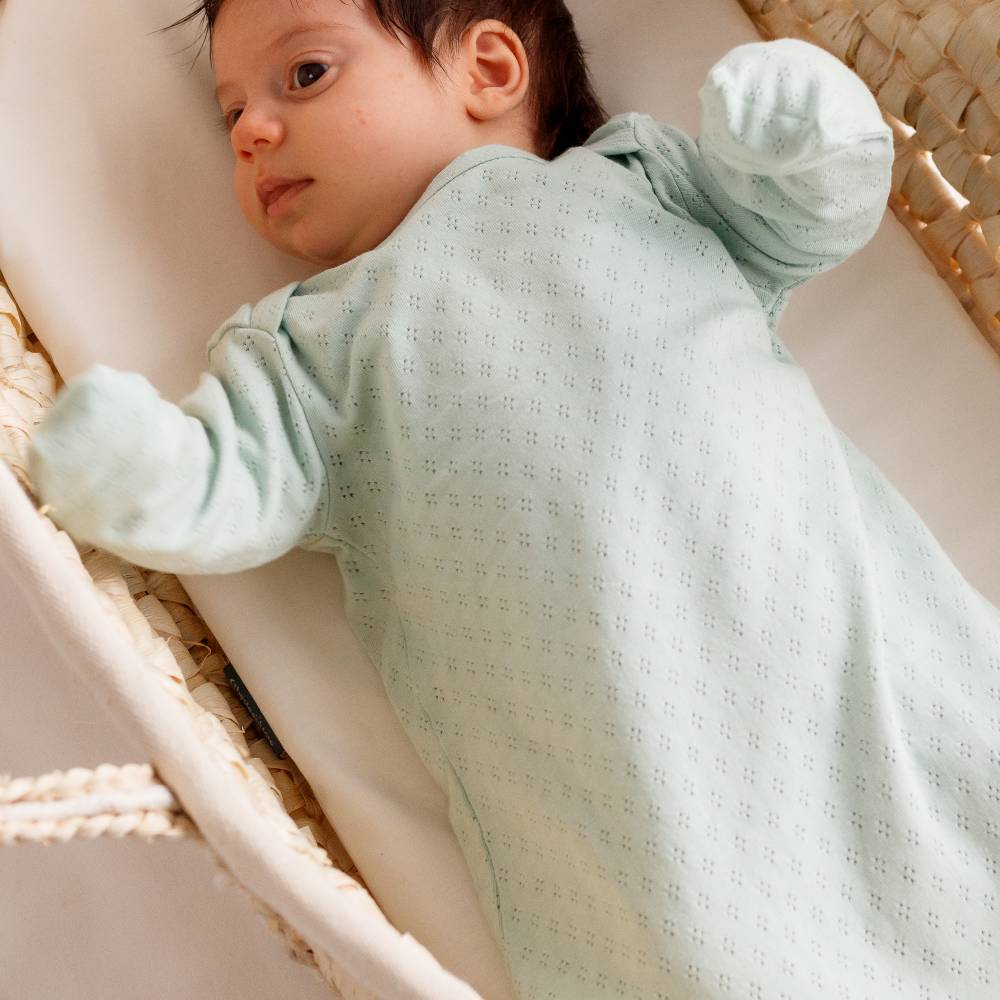 Organic Cotton Pointelle Drawstring Baby Gown - Cream
