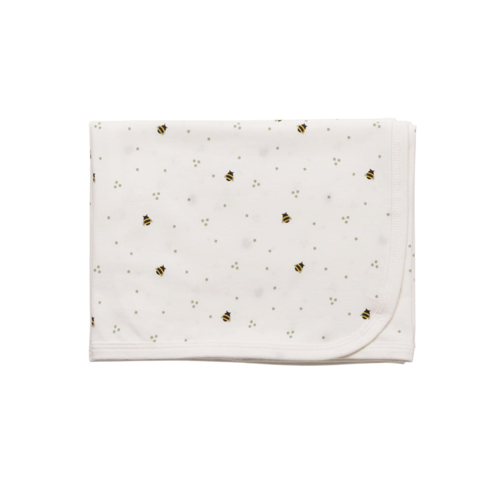 Natural Cream Bees Print Swaddle Wrap on a white background