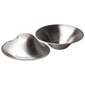Two silver soothing nipple cups on a white background