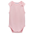 Pink deluxe merino rib knit baby  singlet bodysuit on a white background