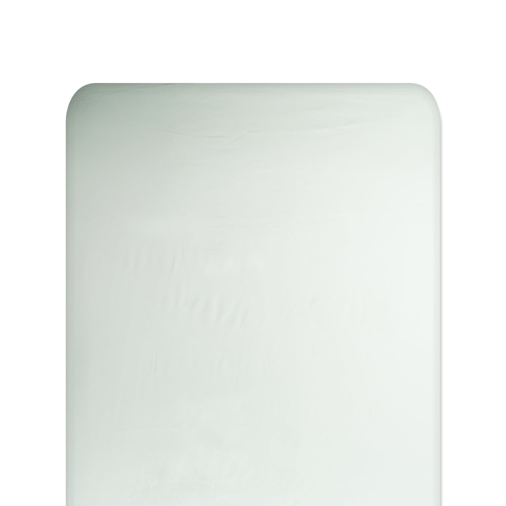mint green silk fitted sheet on a white background