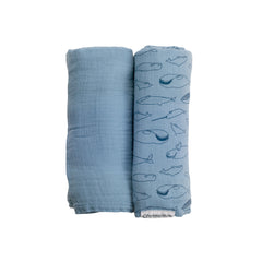 Deluxe Muslin Swaddle 2pk - Blue & Blue Whales