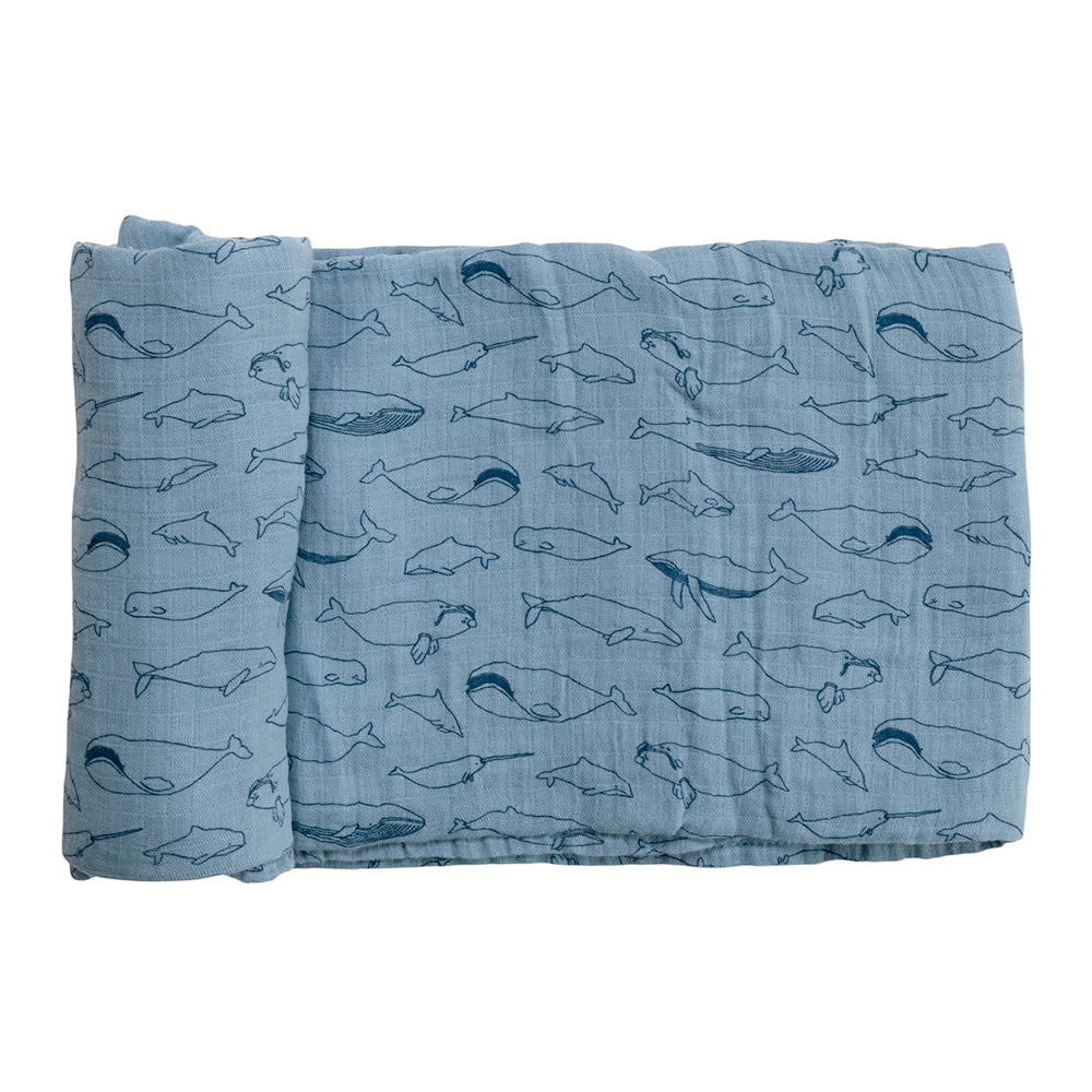 Deluxe Muslin Swaddle 2pk - Blue & Blue Whales