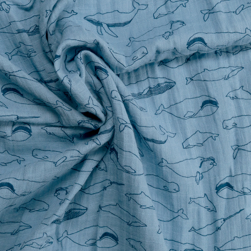 Deluxe Muslin Swaddle - Blue Whales