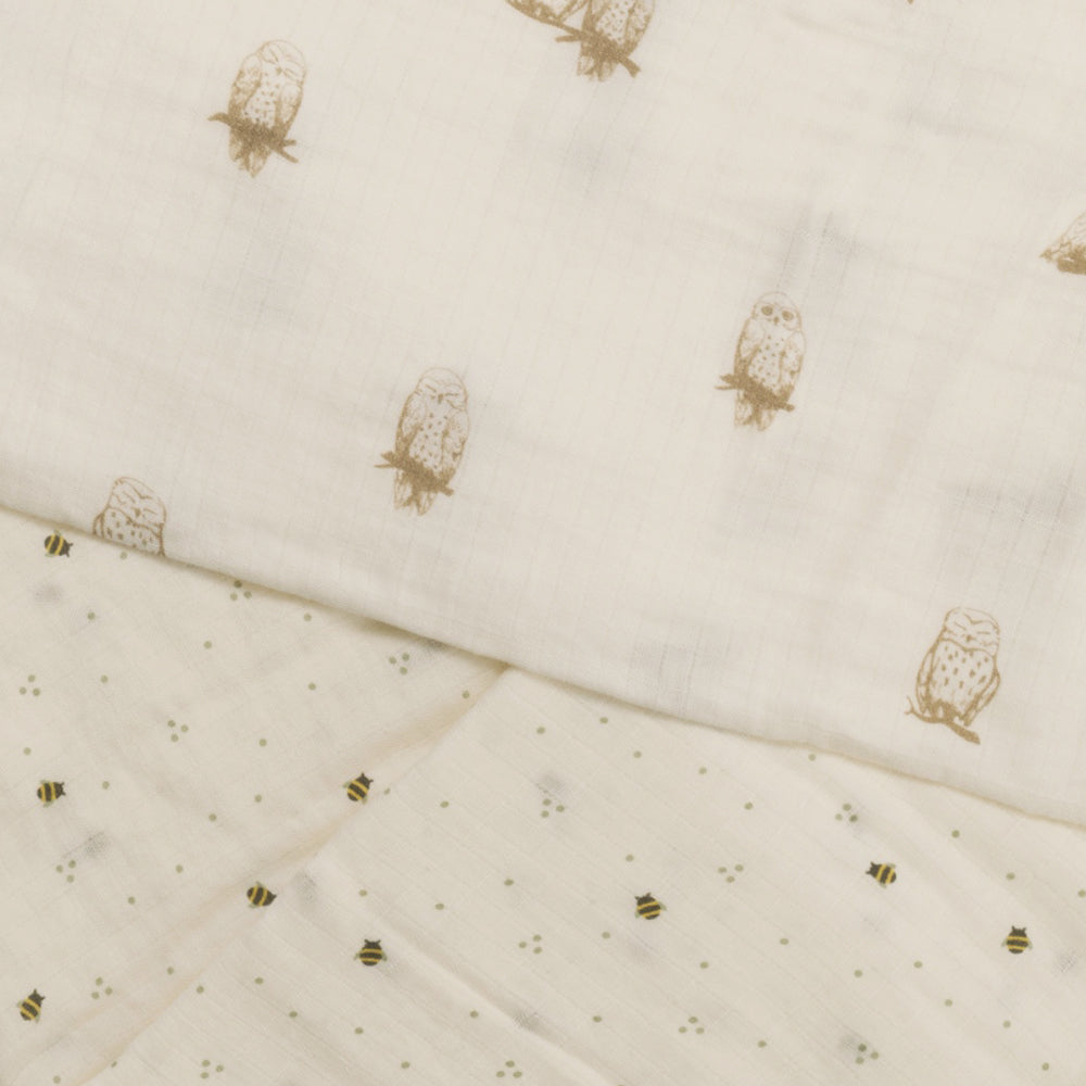 Deluxe Muslin Swaddle 2pk - Oat Owls & Natural Bees