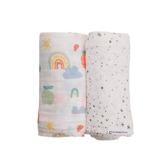 Deluxe Muslin Swaddle 2pk - White Stars & Sunny Days