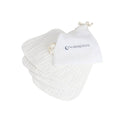 White muslin face cloths with 'the sleep store' branding on a white background