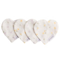 Four heart-shaped comforters with floral patterns on a white background