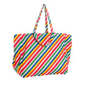 Colorful striped Nestling tote style beach bag on a white background