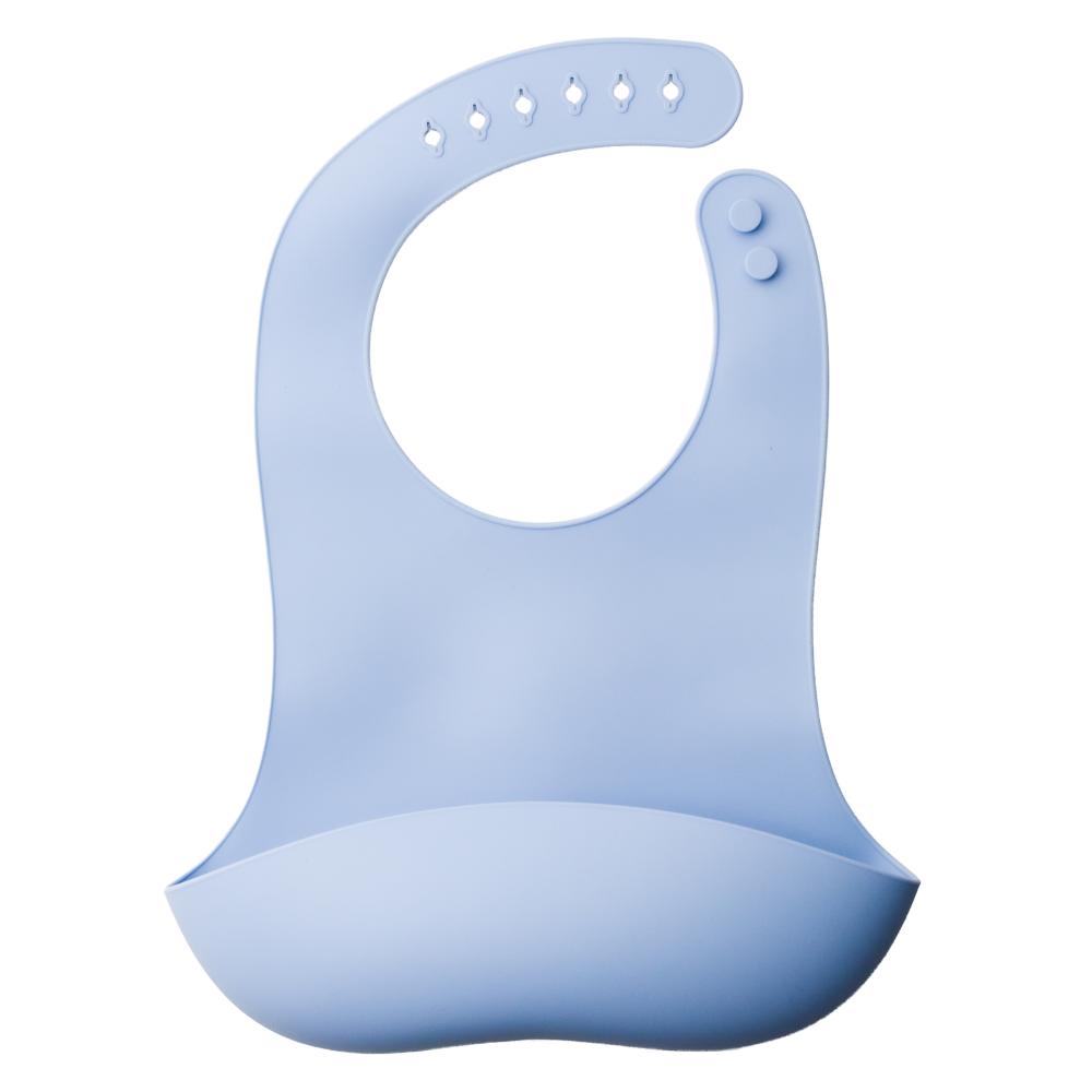 Blue silicone bib on a white background
