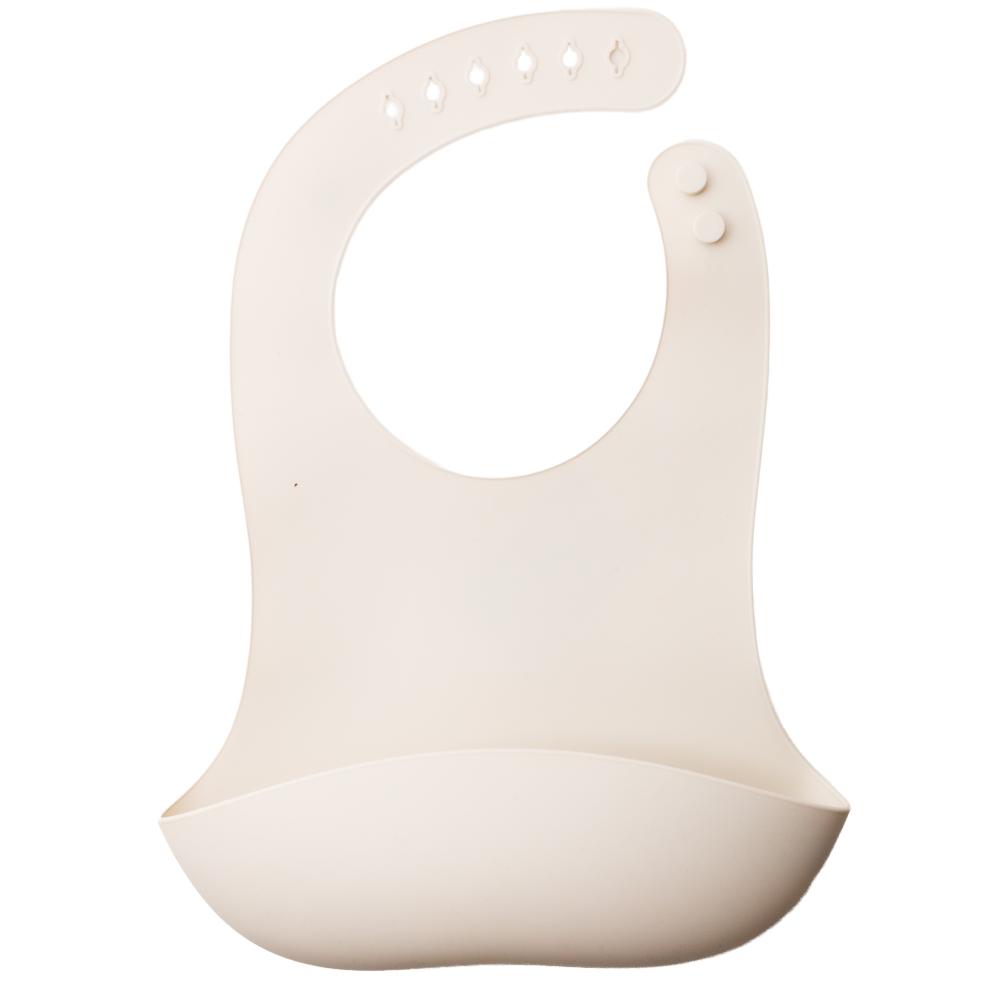 Beige silicone bib on a white background
