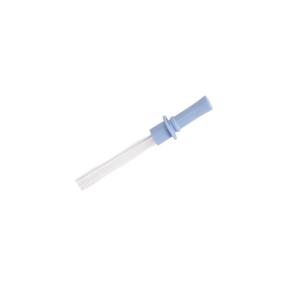 Blue silicone replacement straw on a white background