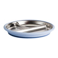 Stainless Steel divided plate with blue silicone on a white background