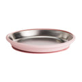 Stainless Steel flat plate with pink silicone on a white background