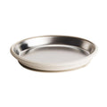 Stainless Steel flat plate with beige silicone on a white background