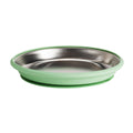 Stainless Steel flat plate with green silicone on a white background
