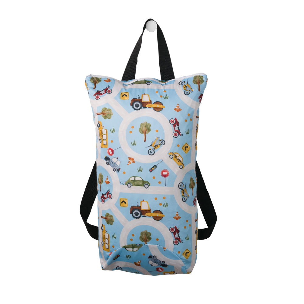 Large Swim Wet Bag in a roadworks print on a white background