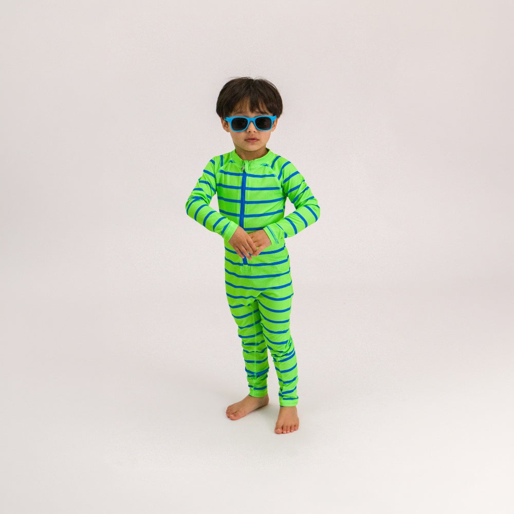 AquaLuxe Full Swimsuit - Neon Green Stripe