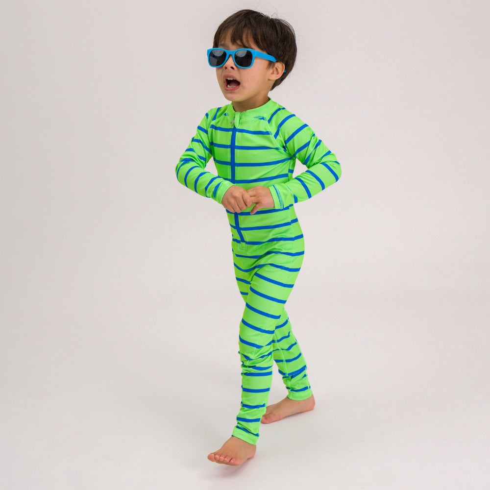 AquaLuxe Full Swimsuit - Neon Green Stripe