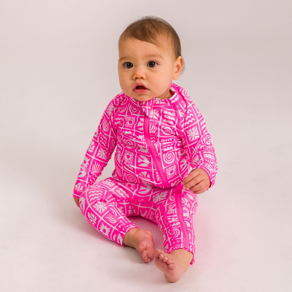 AquaLuxe Full Swimsuit - Neon Pink Retro Surf