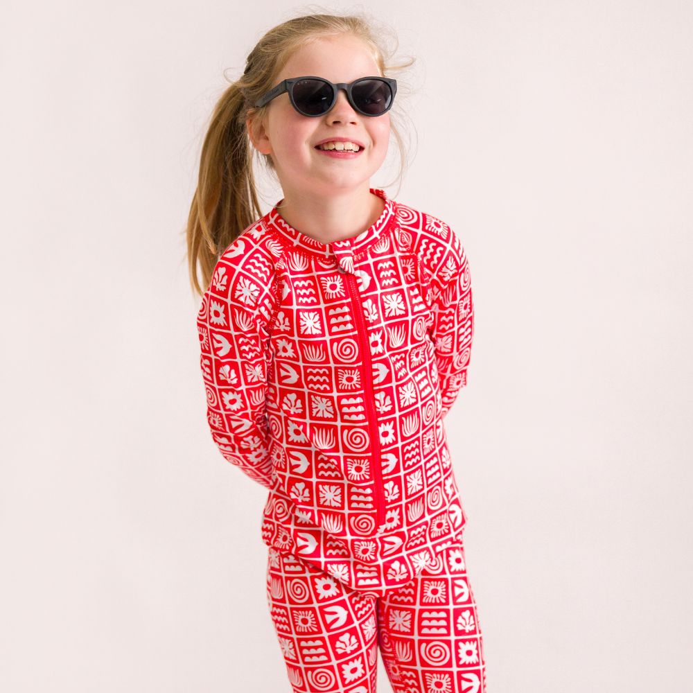 AquaLuxe Full Swimsuit - Red Retro Surf