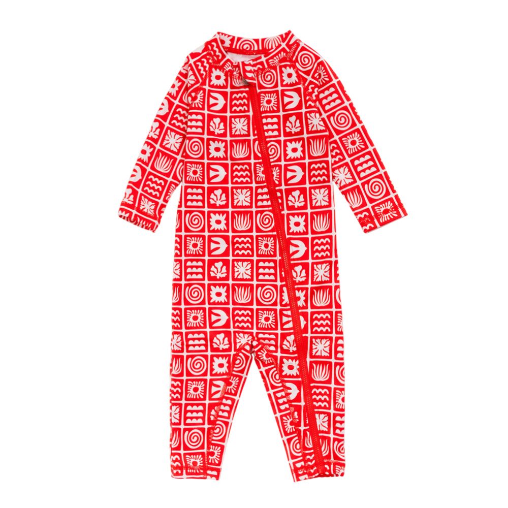 AquaLuxe Full Swimsuit - Red Retro Surf