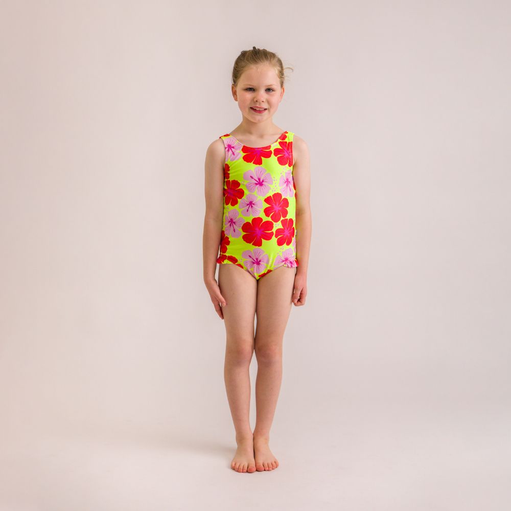 Neon Girls Swimsuit - Hibiscus