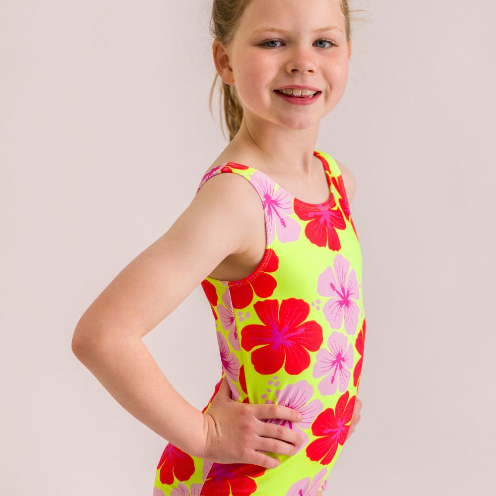 Neon Girls Swimsuit - Hibiscus