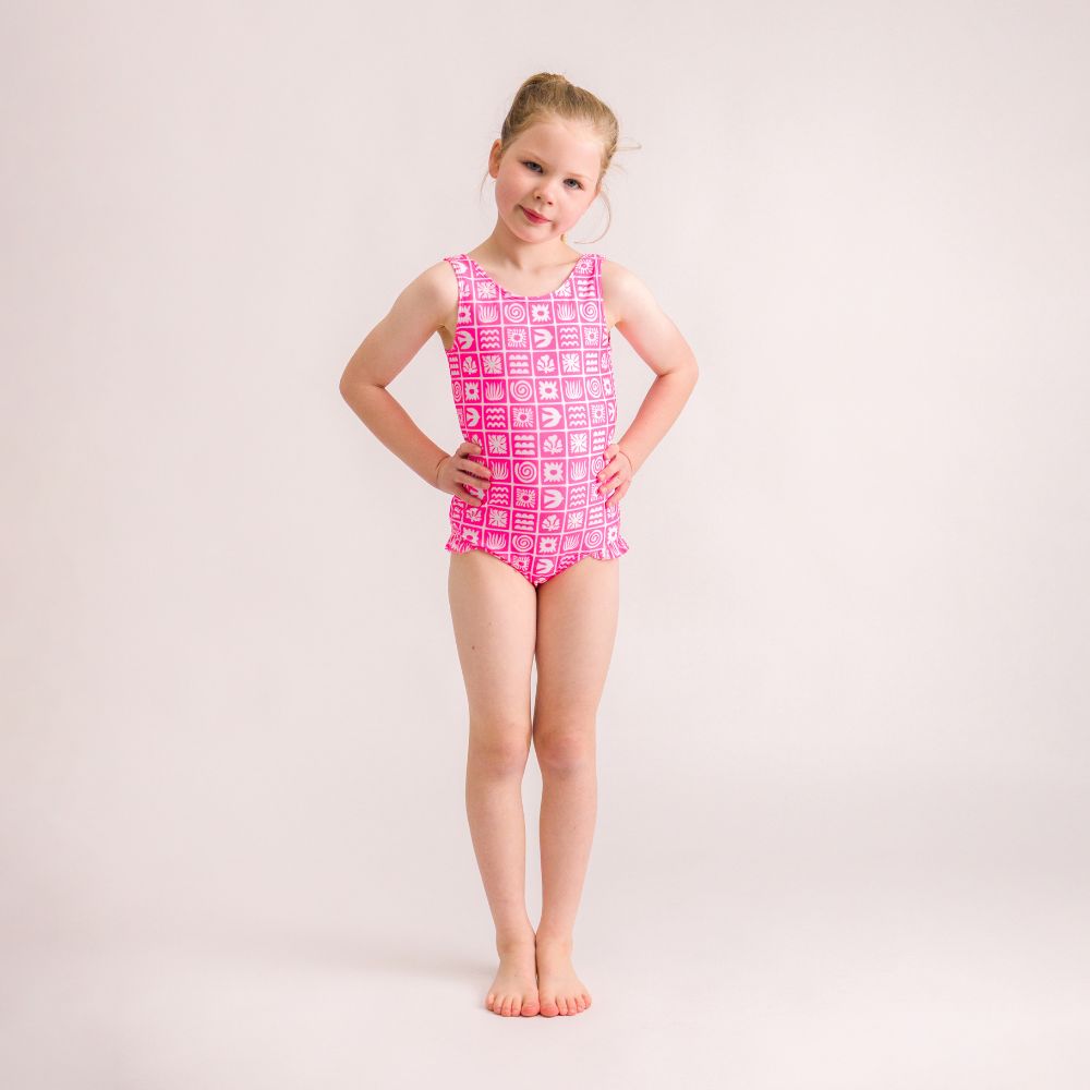 Neon Girls Swimsuit - Neon Pink Retro Surf