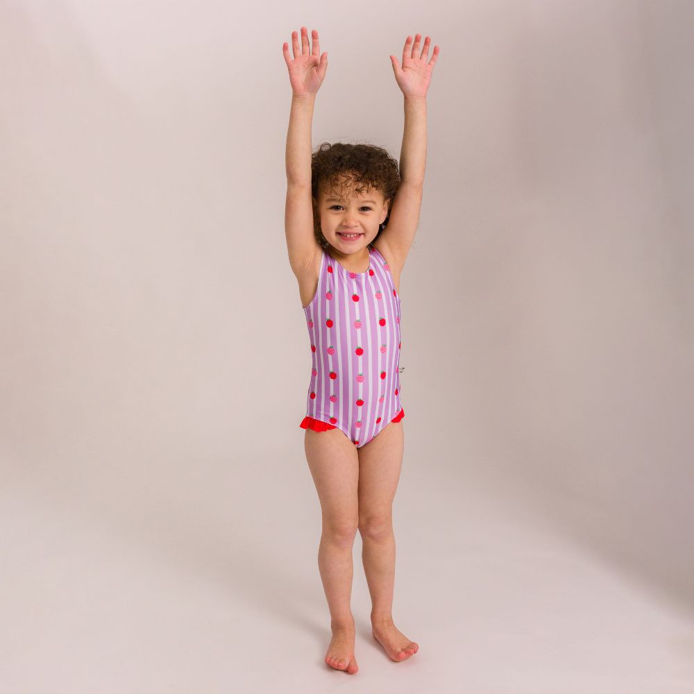 Neon Girls Swimsuit - Striped Raspberries